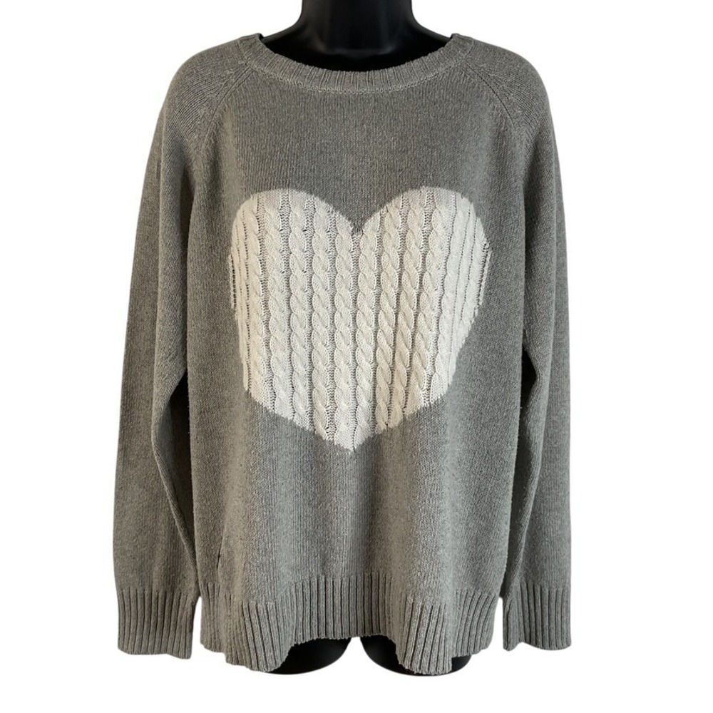 Simply Southern Gray & White Heart Cable Knit Pullover Sweater Women's Size XXL